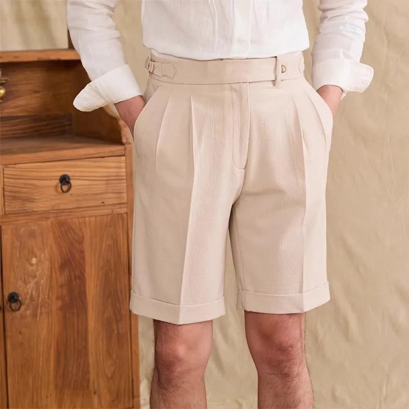 High-Rise Pleated Side-Adjuster Shorts
