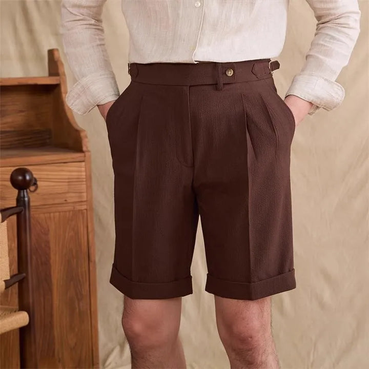 High-Rise Pleated Side-Adjuster Shorts