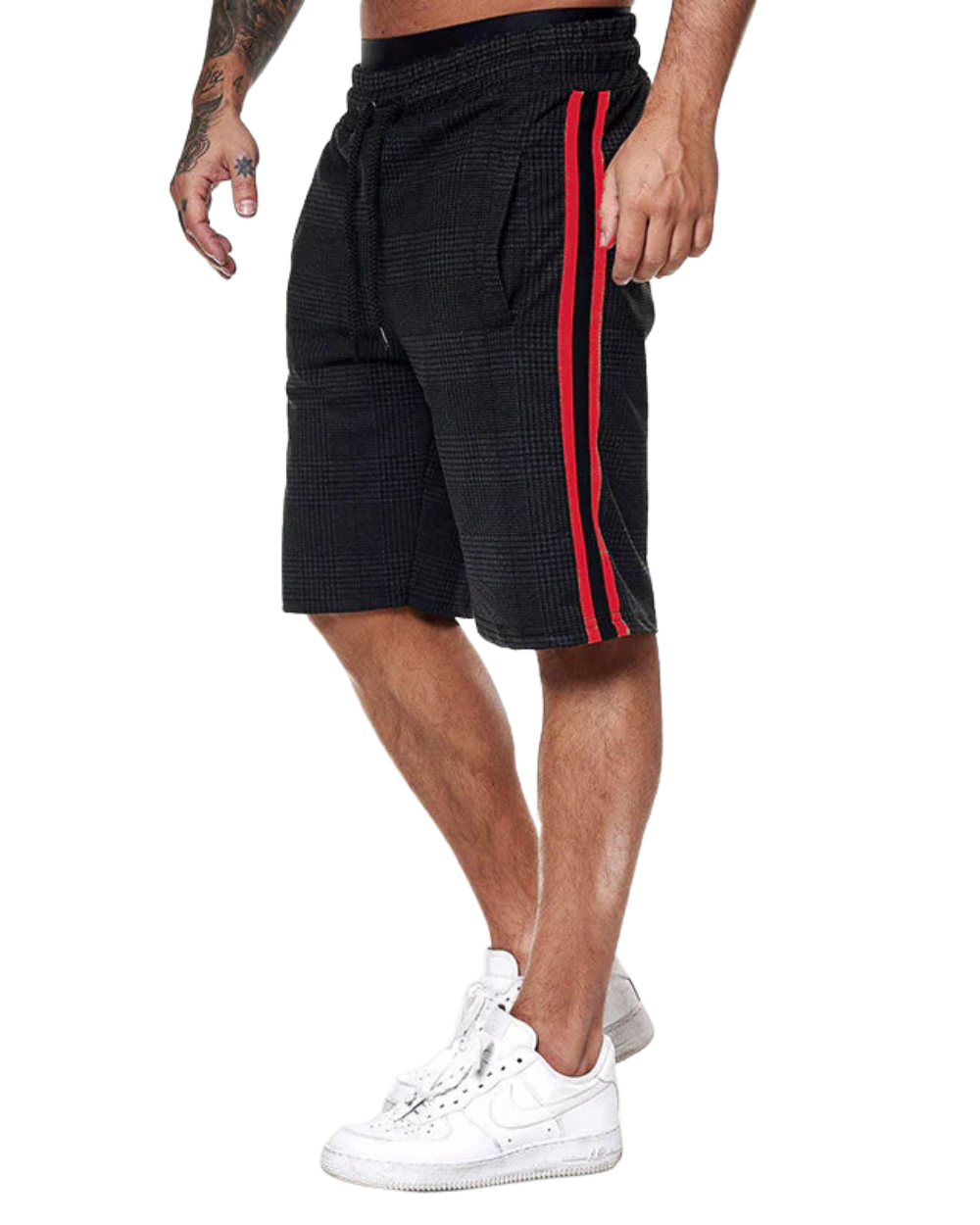 Side-Stripe Check Drawstring Shorts