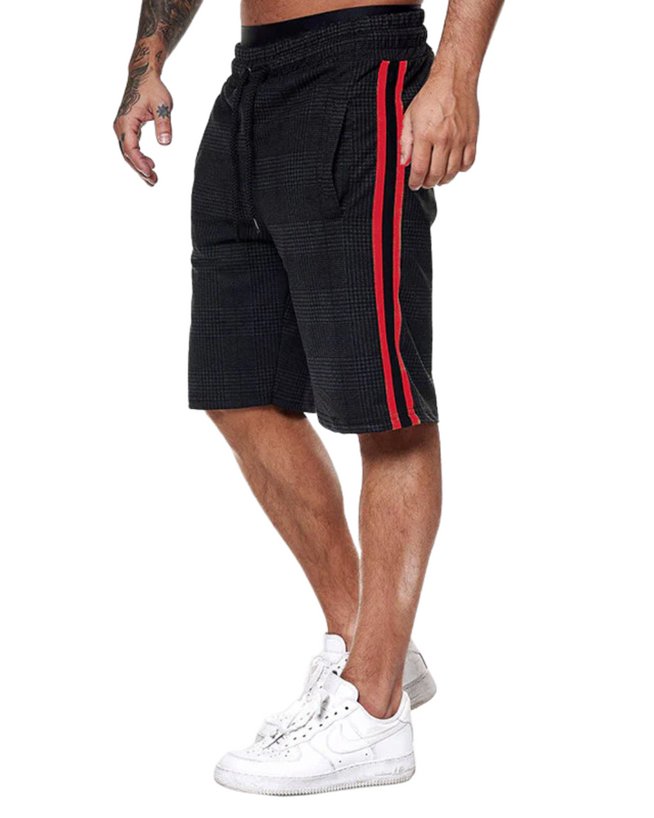 Side-Stripe Check Drawstring Shorts