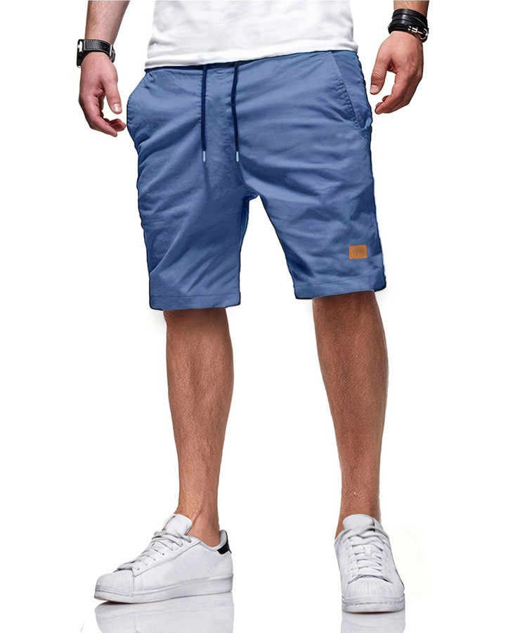 Leather-Patch Cotton Drawstring Shorts
