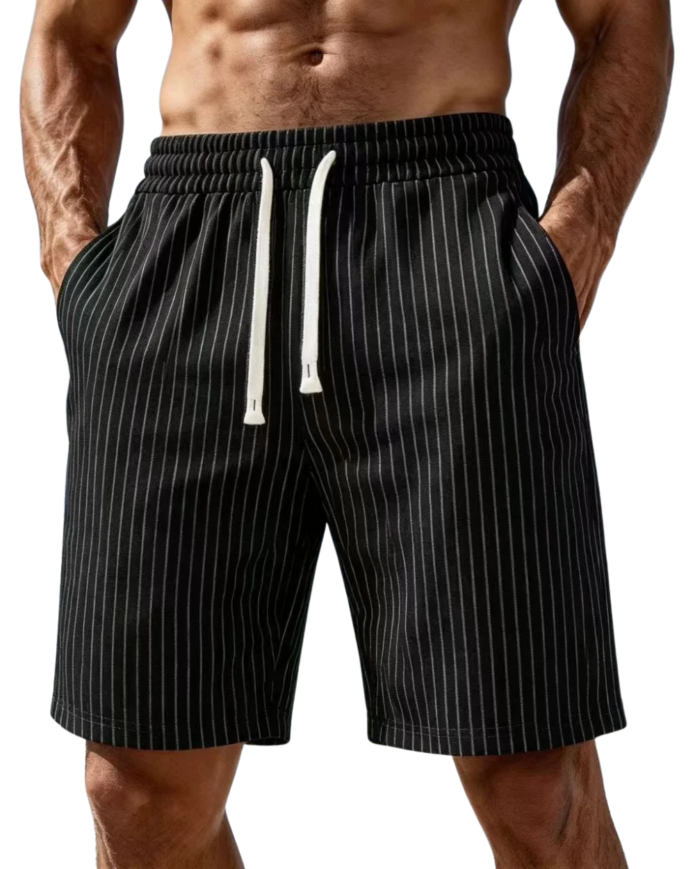 Striped Cotton Drawstring Shorts