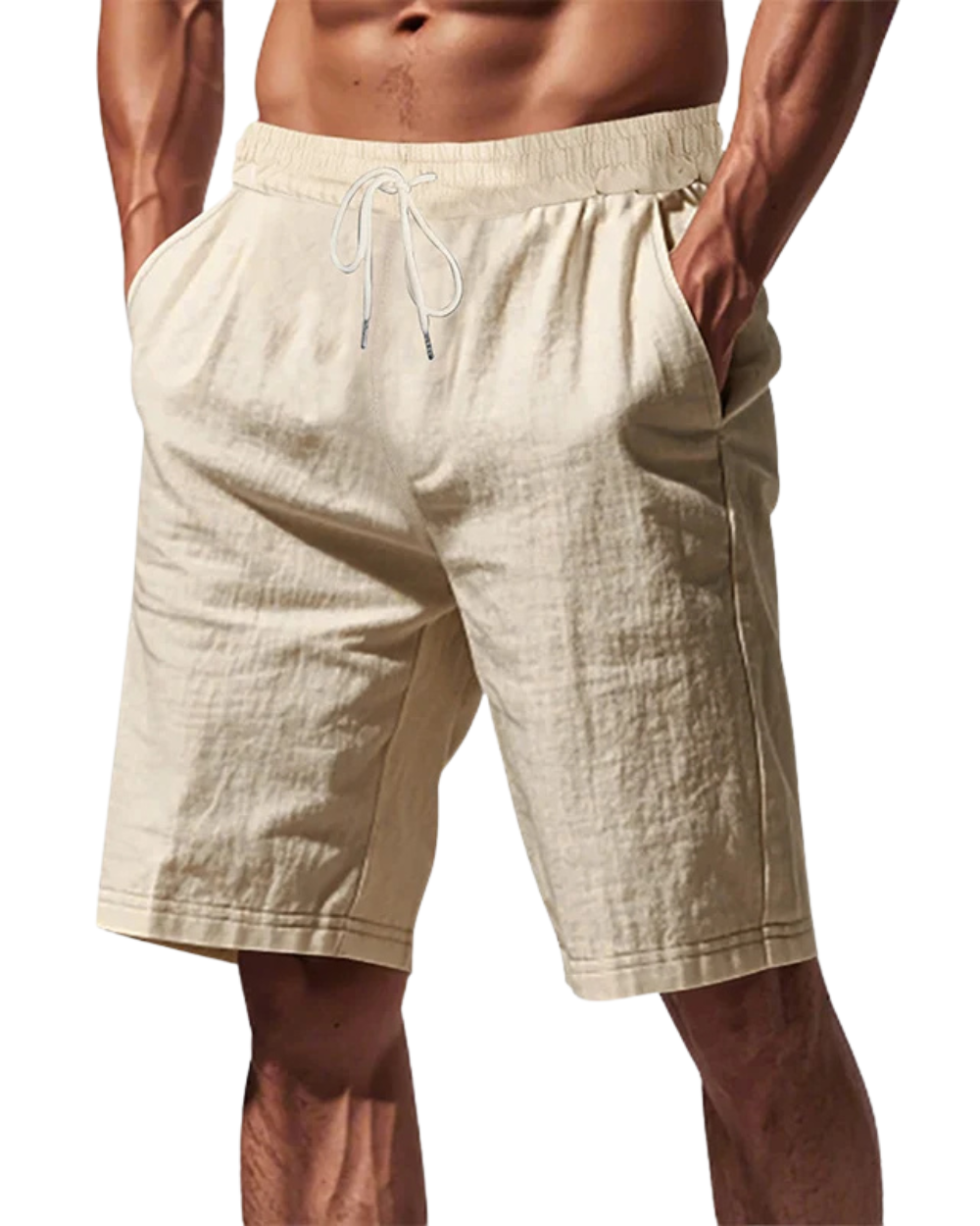 Loose-Weave Linen Drawstring Shorts