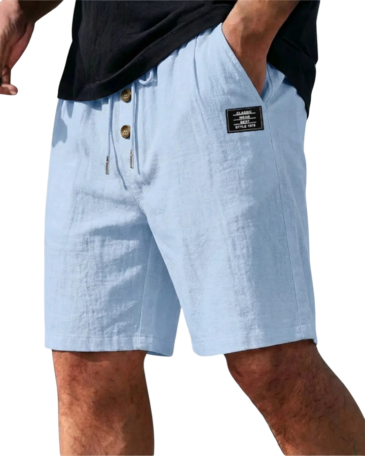 Button-Placket Linen Drawstring Shorts