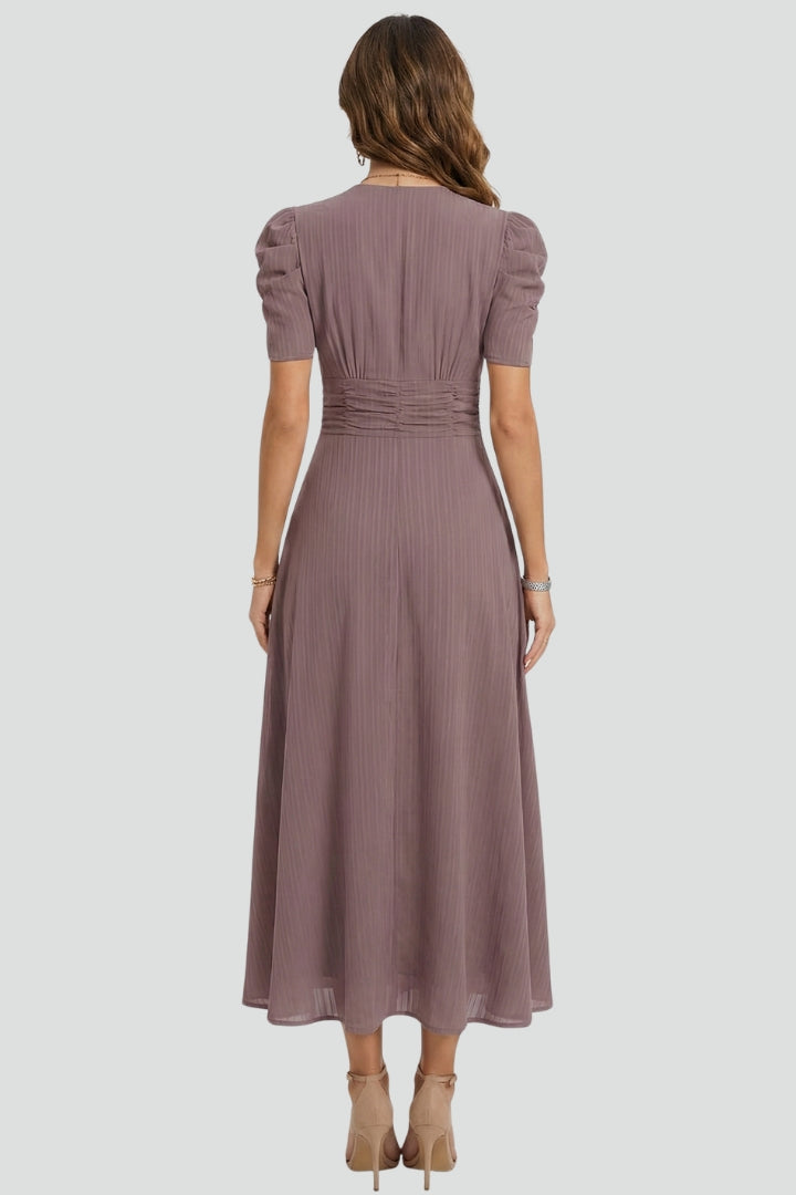 V-Neck Midi Dress With Short Sleeves