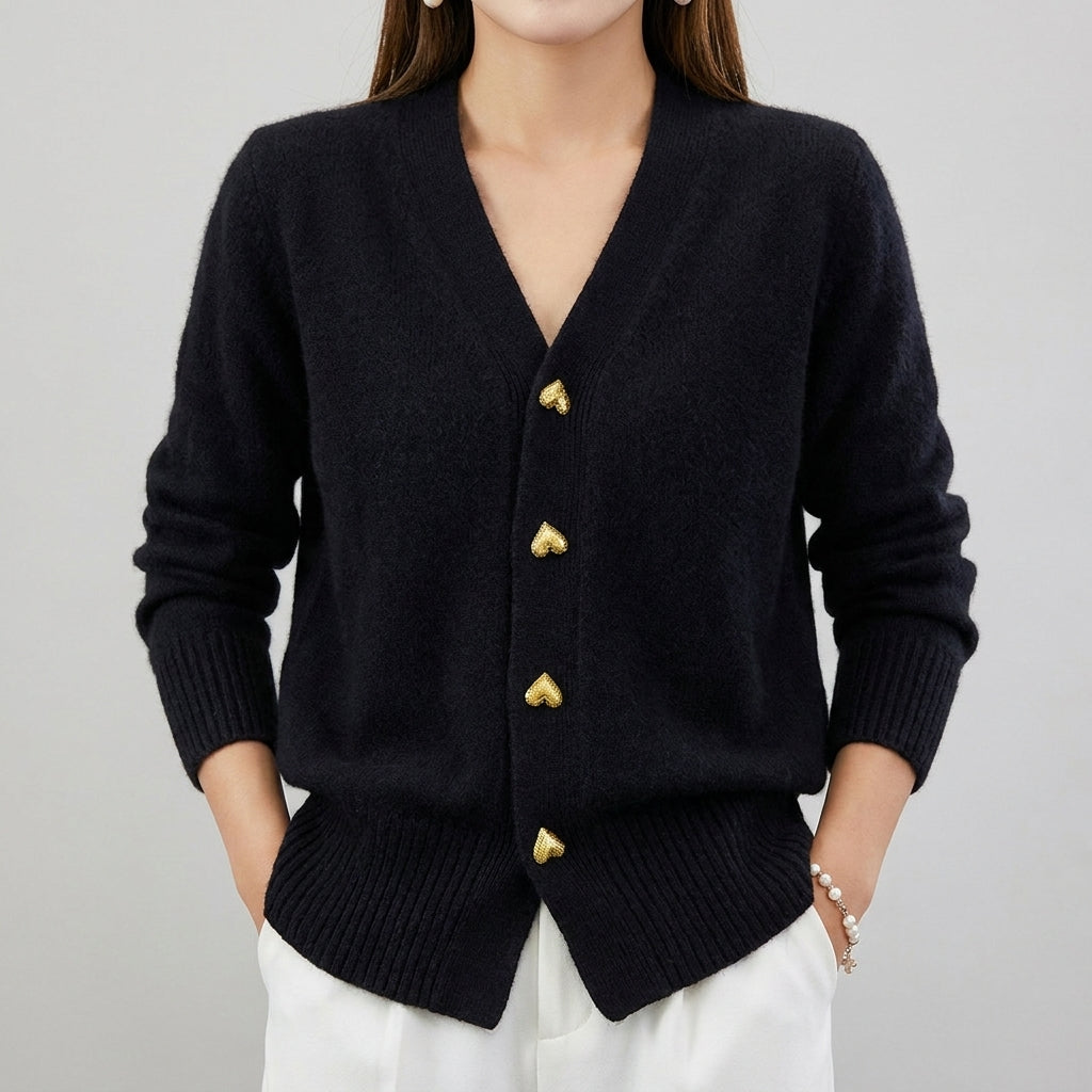 Cashmere Heart-Button Cardigan