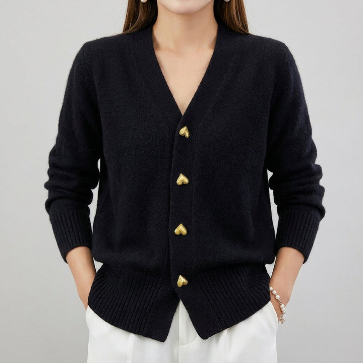 Cashmere Heart-Button Cardigan