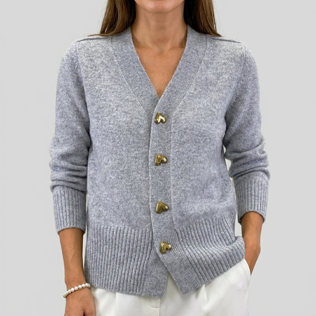 Cashmere Heart-Button Cardigan