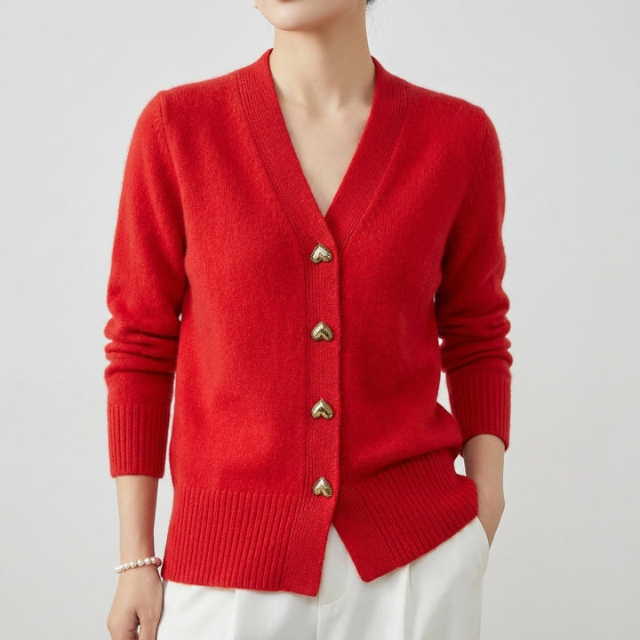 Cashmere Heart-Button Cardigan