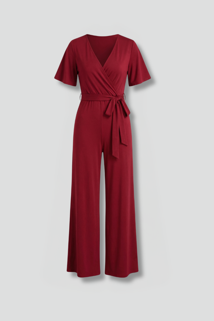 Women Jumpsuit with Wrap Front and Tie Waist