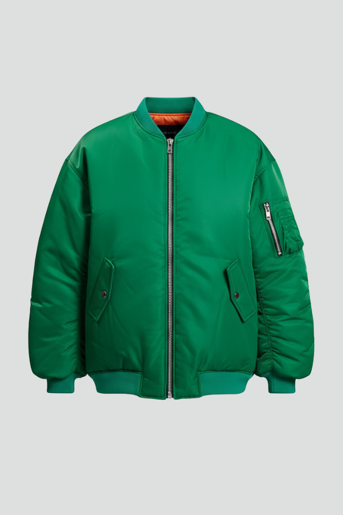Women Oversized Jacket with Zipper and Long Sleeves