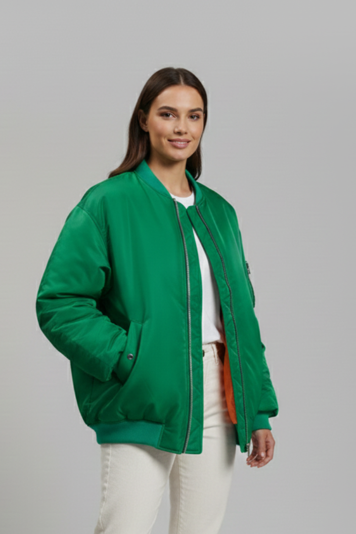 Women Oversized Jacket with Zipper and Long Sleeves