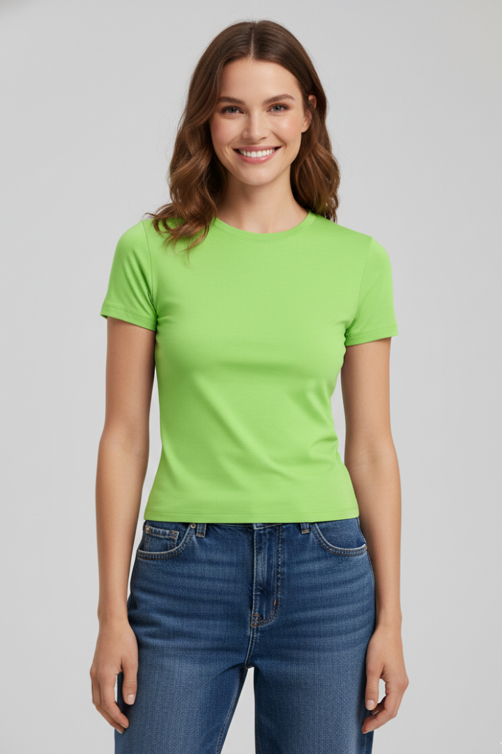 Women T-Shirt with Round Neckline and Fitted Cut