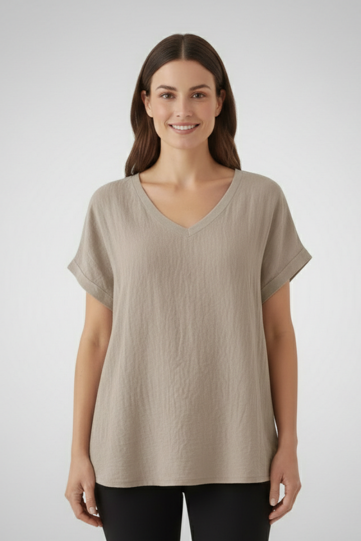 Women T-Shirt with V Neck and Short Sleeves