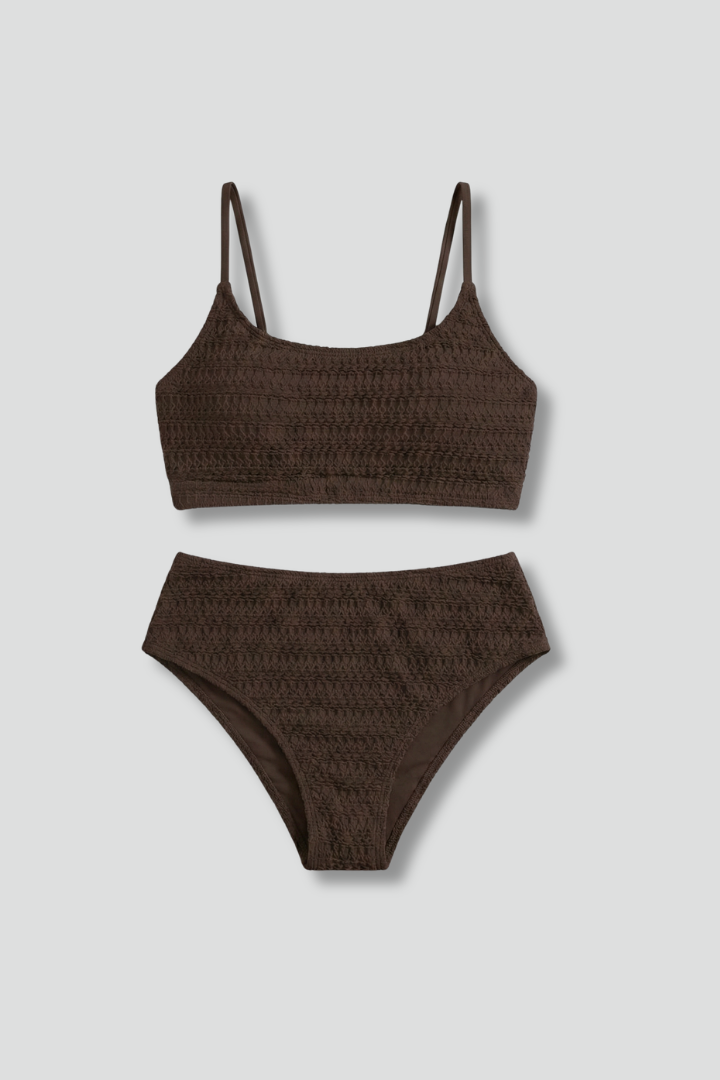 Women’s Bikini Set with Textured Top and High Waist