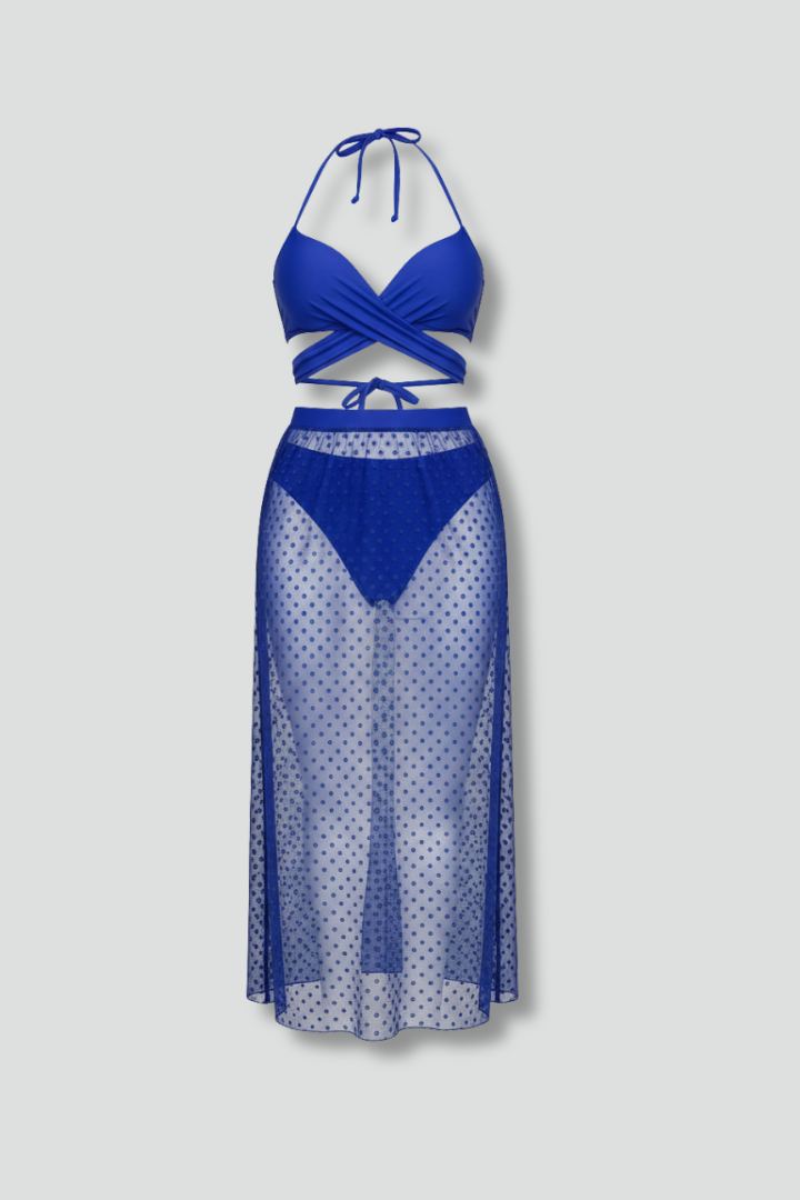 Women’s Bikini Set with Wrap Top and Mesh Skirt