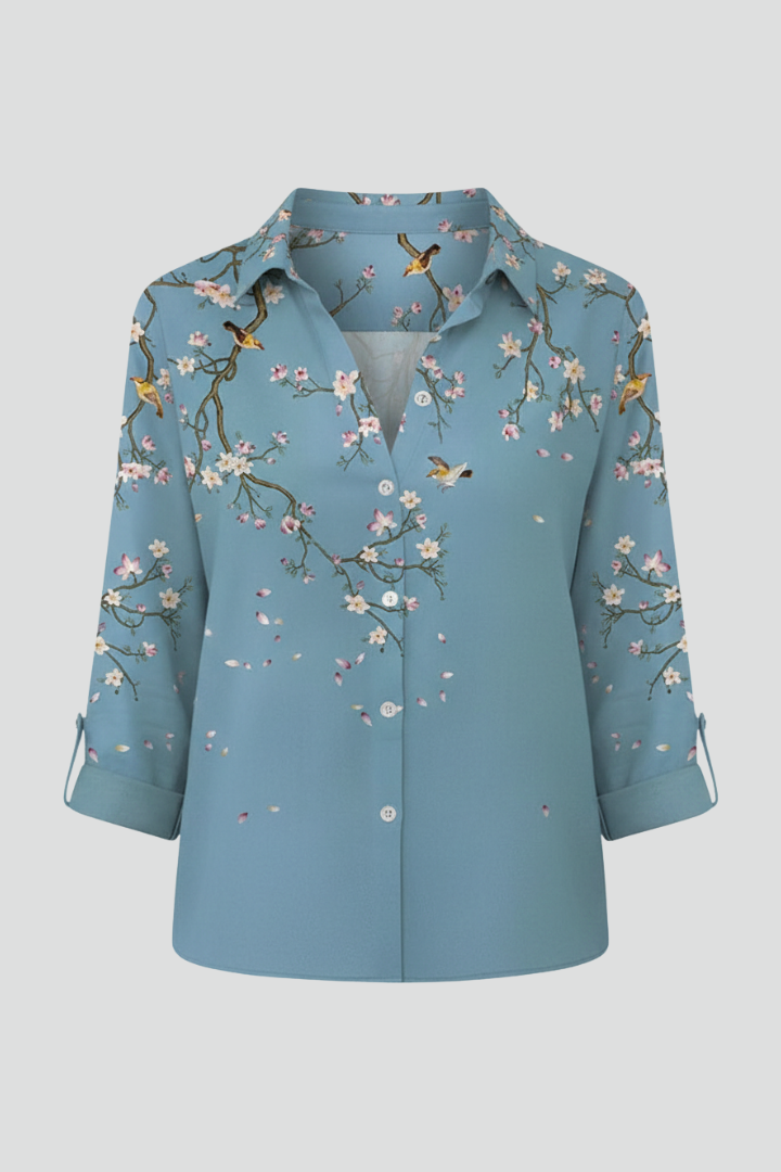 Women’s Blouse with Button Closure and Floral Print