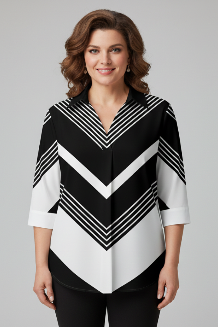 Women’s Blouse with Button Fastening and Chevron Print
