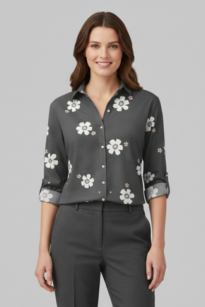 Women’s Blouse with Button Fastening and Floral Print