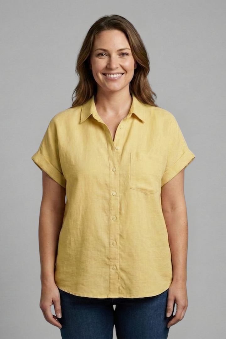 Women’s Blouse with Button Fastening and Short Sleeves