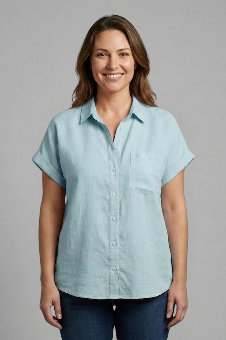Women’s Blouse with Button Fastening and Short Sleeves