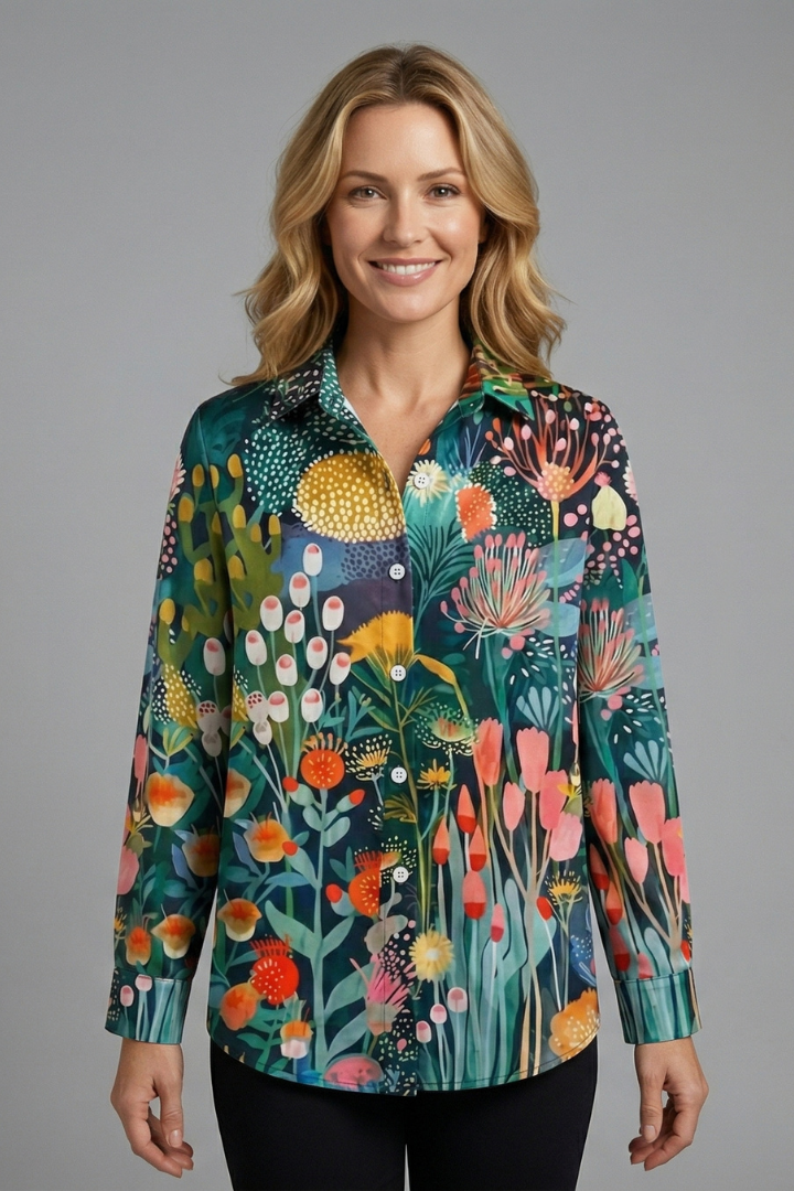 Women’s Blouse with Patterned Surface and Button Closure