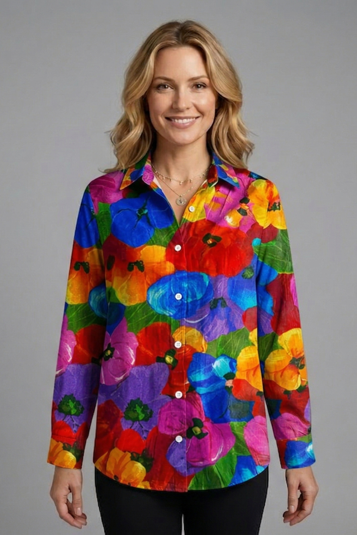 Women’s Blouse with Patterned Surface and Button Closure