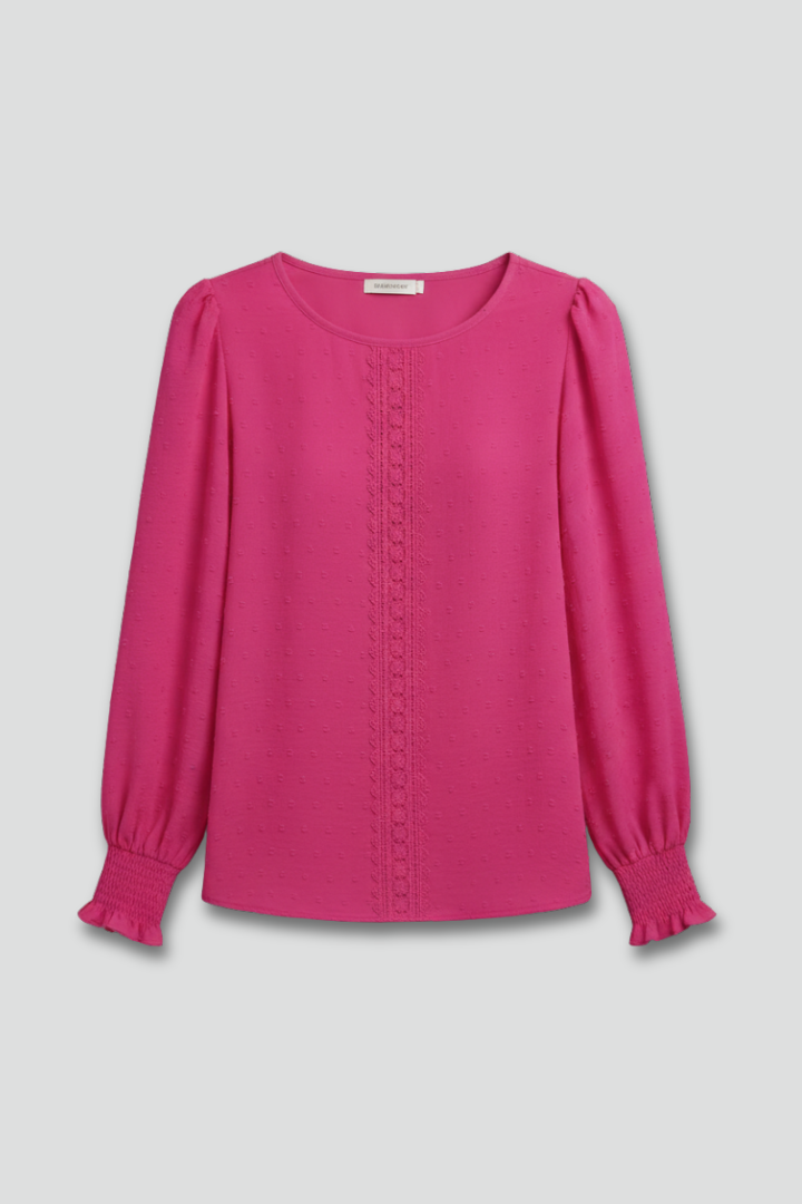 Women’s Blouse with Round Neck and Embroidered Detail