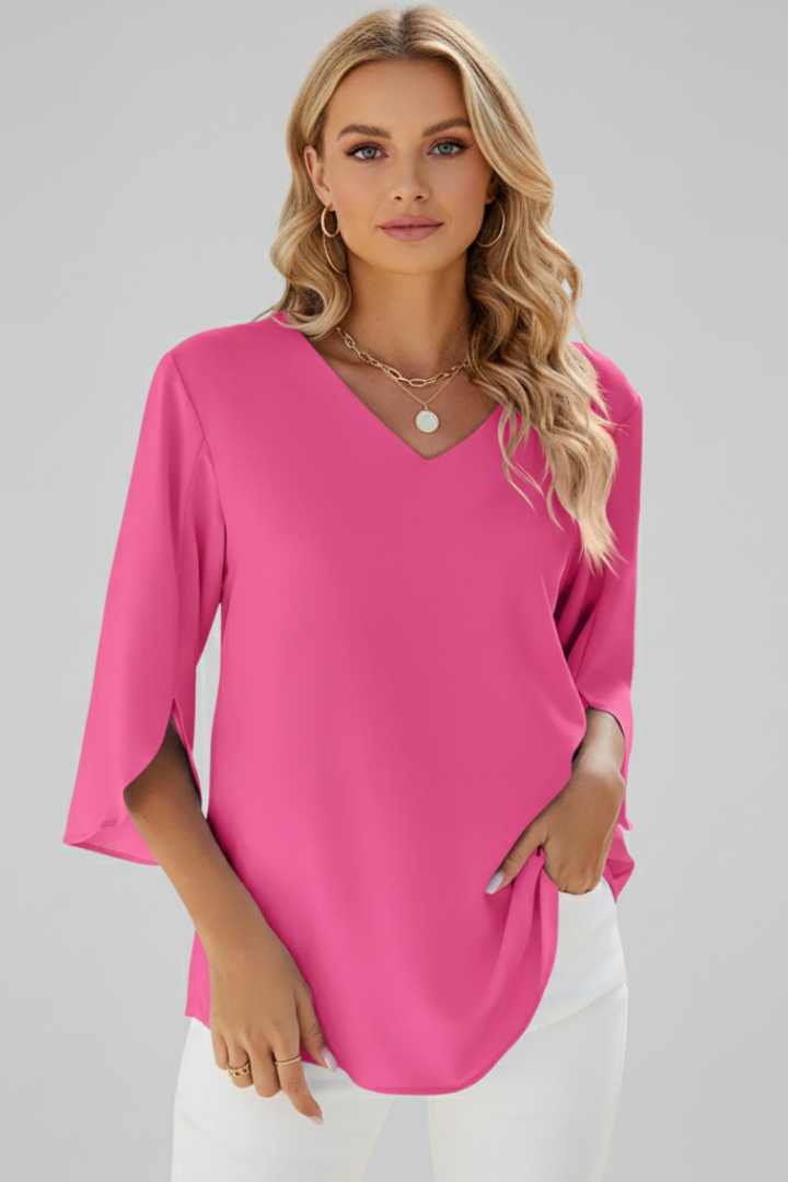 Women’s Blouse with V-Neck and Short Sleeves