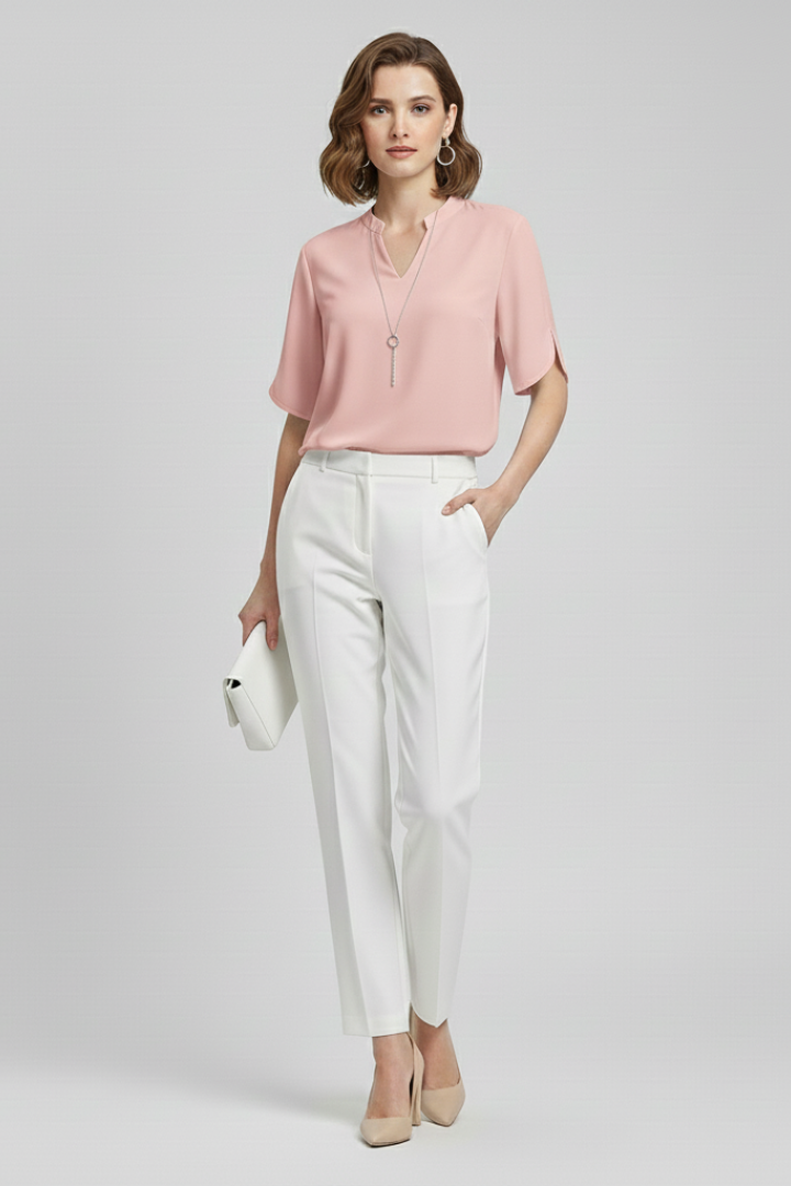 Women’s Blouse with V-Neck and Short Sleeves