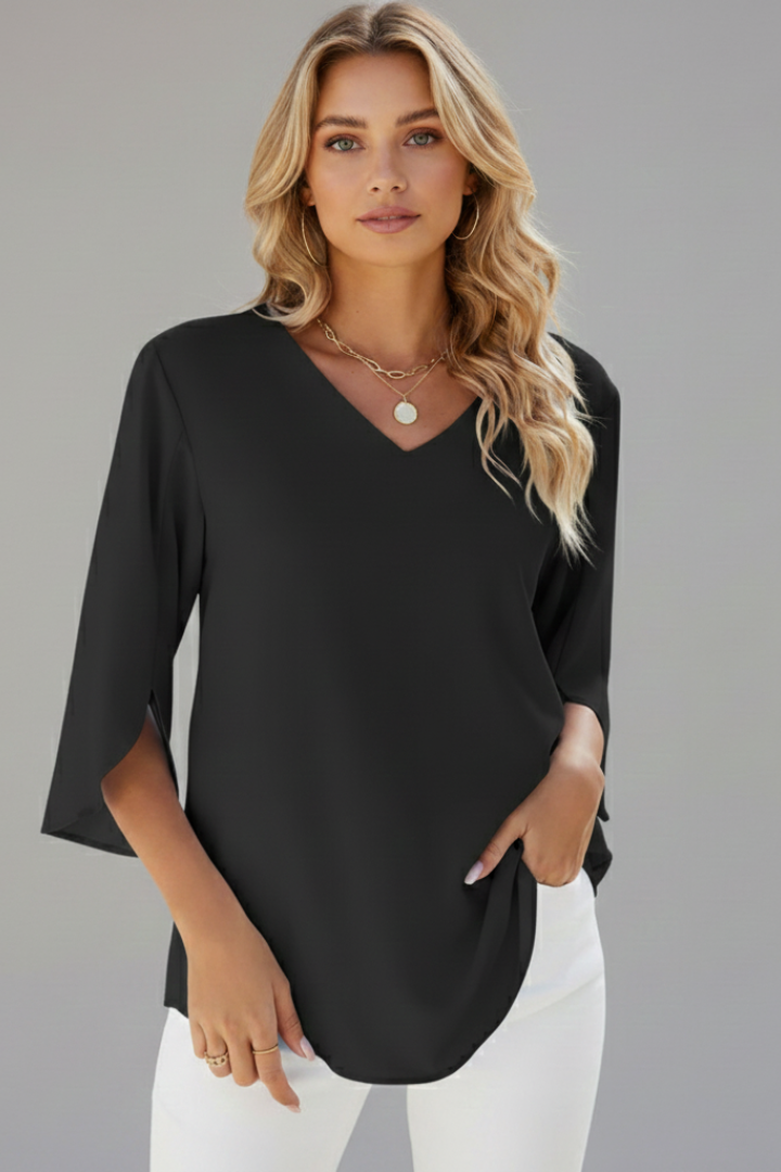 Women’s Blouse with V-Neck and Short Sleeves