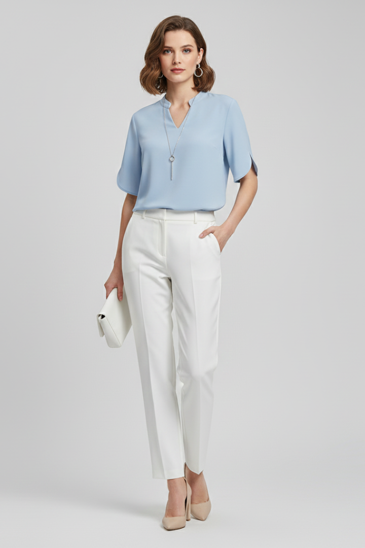 Women’s Blouse with V-Neck and Short Sleeves