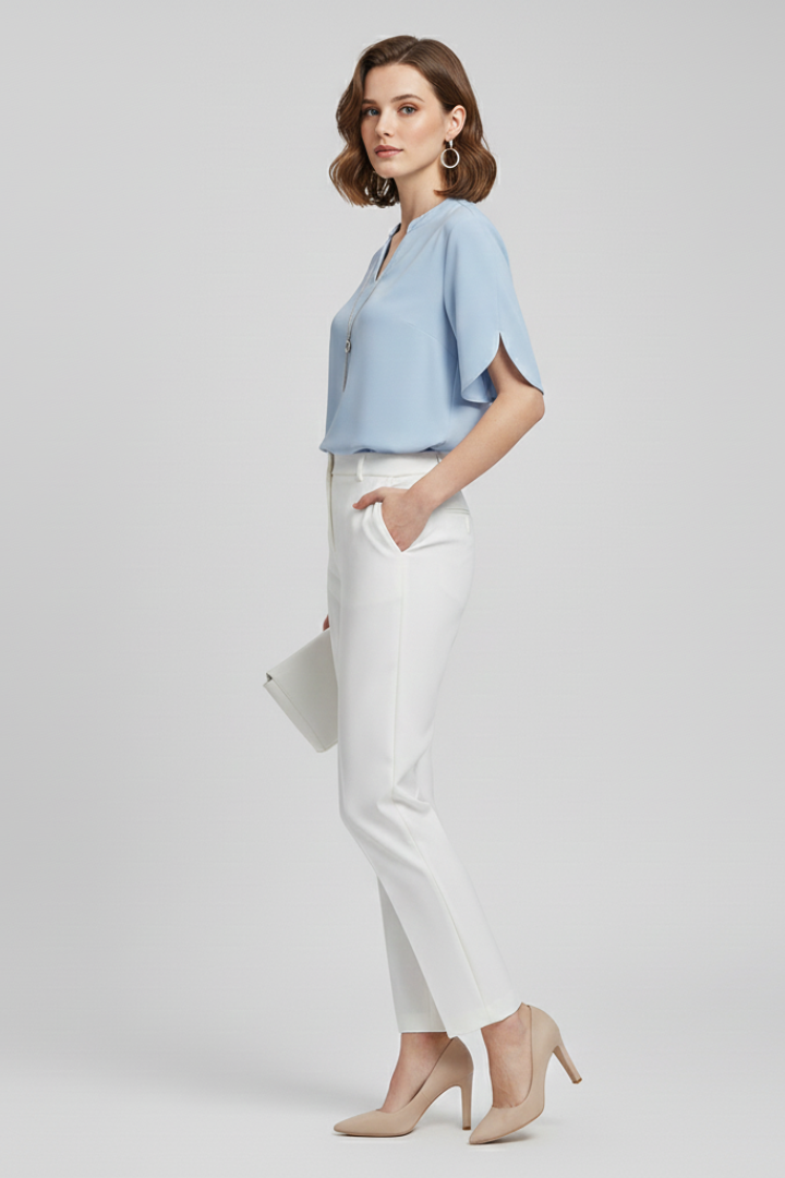 Women’s Blouse with V-Neck and Short Sleeves