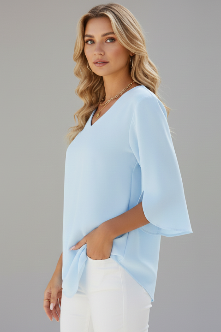 Women’s Blouse with V-Neck and Short Sleeves