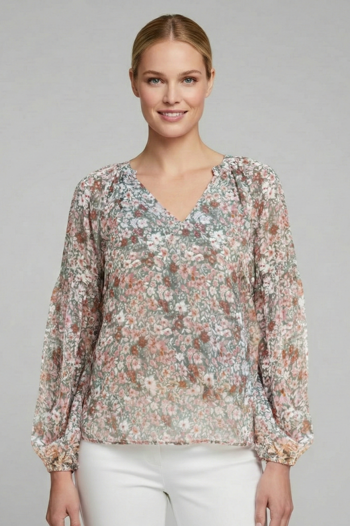 Women’s Blouse with V Neckline and Floral Print