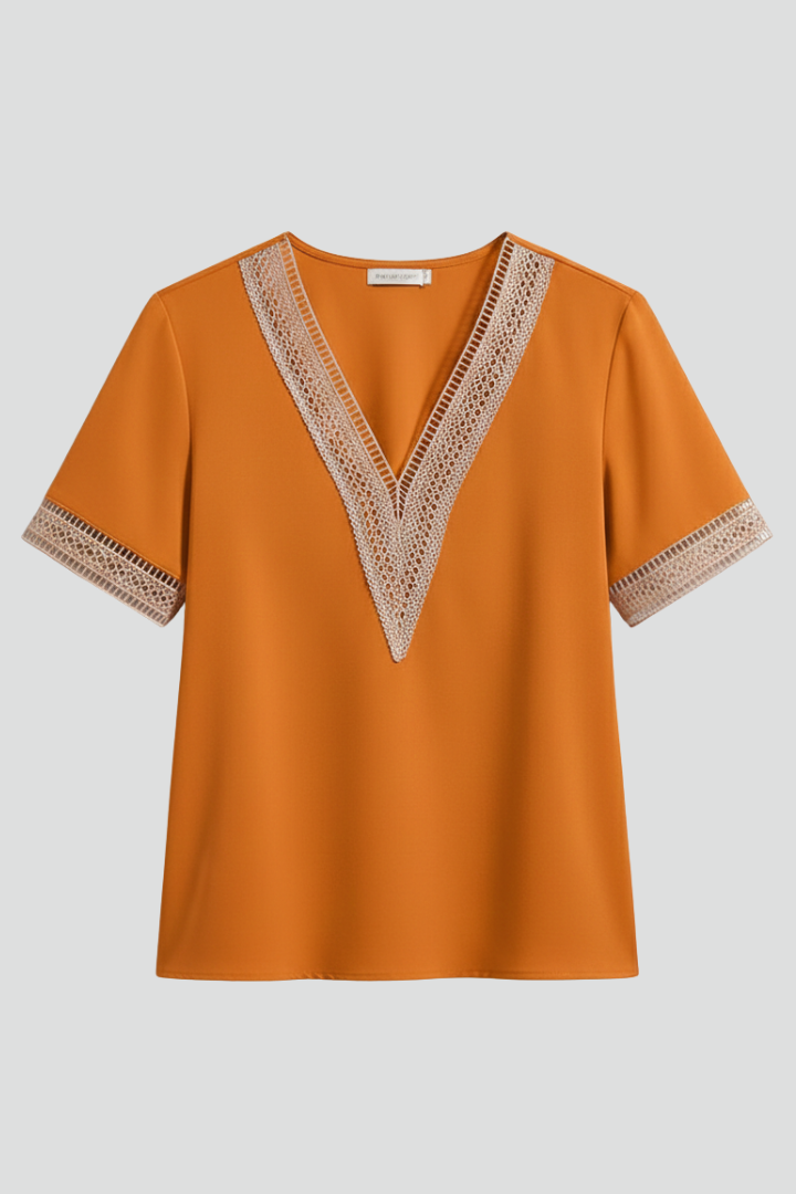 Women’s Blouse with V Neckline and Lace Trim