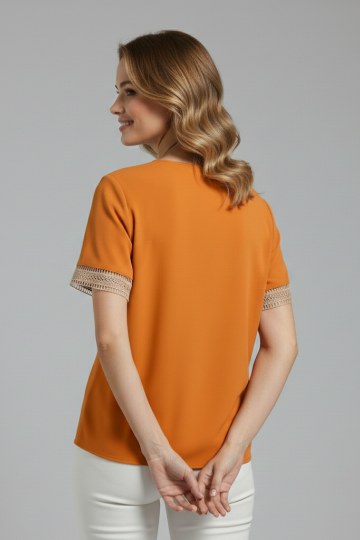 Women’s Blouse with V Neckline and Lace Trim