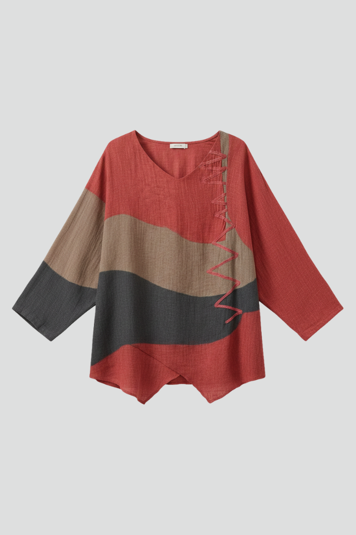 Women’s Blouse with V Neckline and Long Sleeves