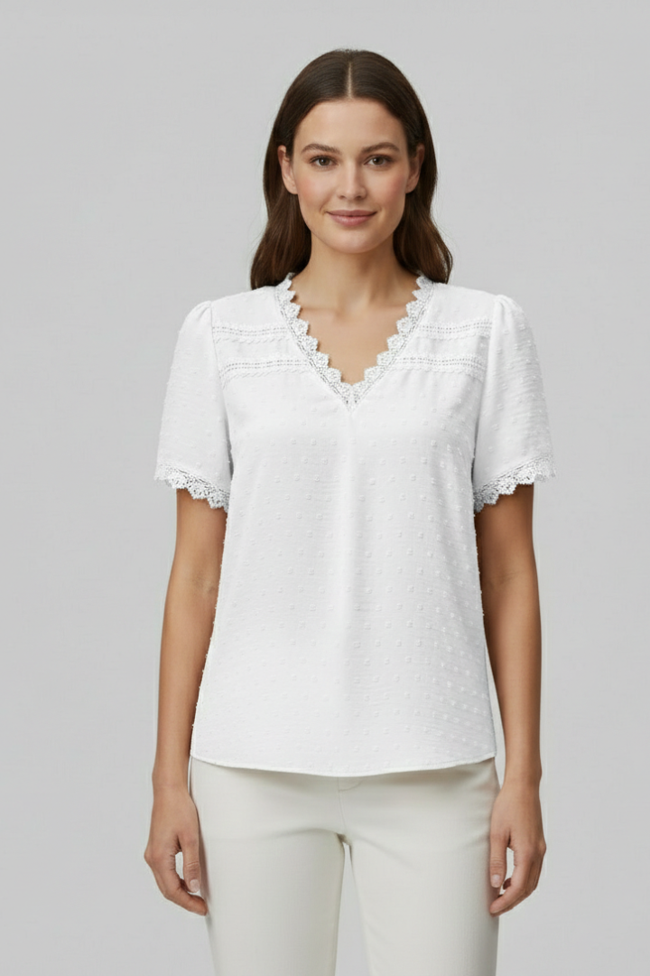 Women’s Blouse with V Neckline and Short Sleeves