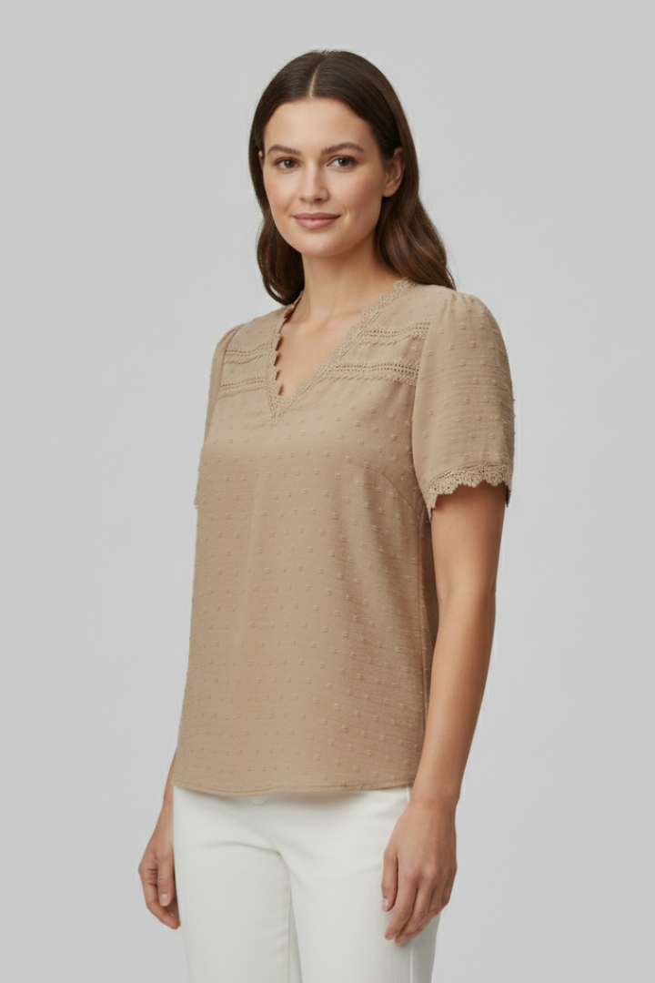 Women’s Blouse with V Neckline and Short Sleeves