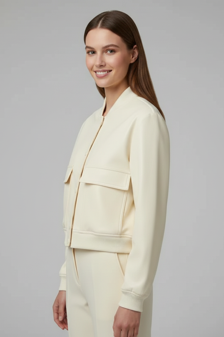 Women’s Bomber Jacket with Baseball Collar and Snap Buttons