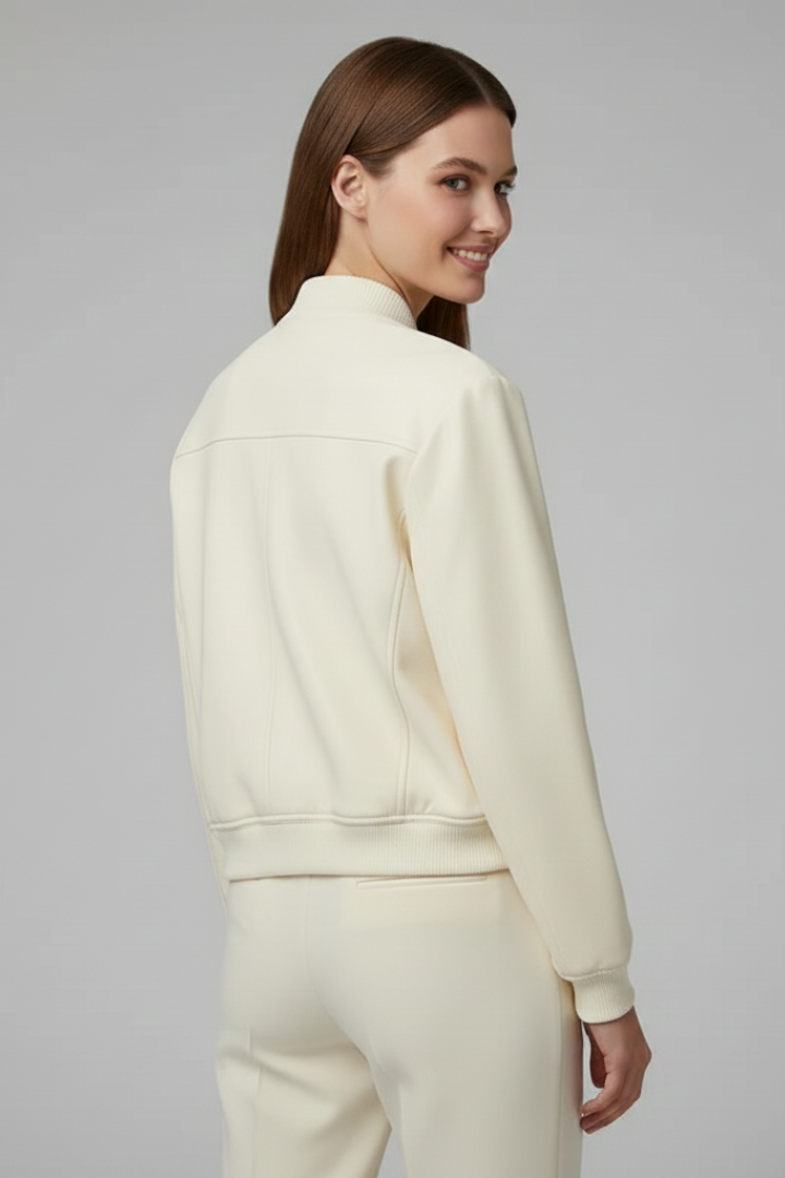 Women’s Bomber Jacket with Baseball Collar and Snap Buttons