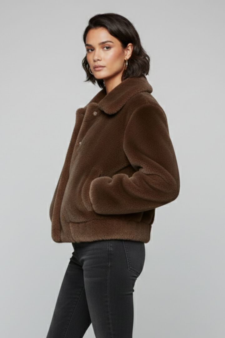 Women’s Bomber Jacket with Faux Fur and Side Pockets