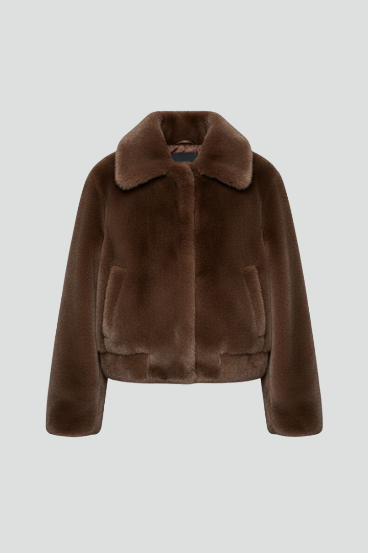 Women’s Bomber Jacket with Faux Fur and Side Pockets