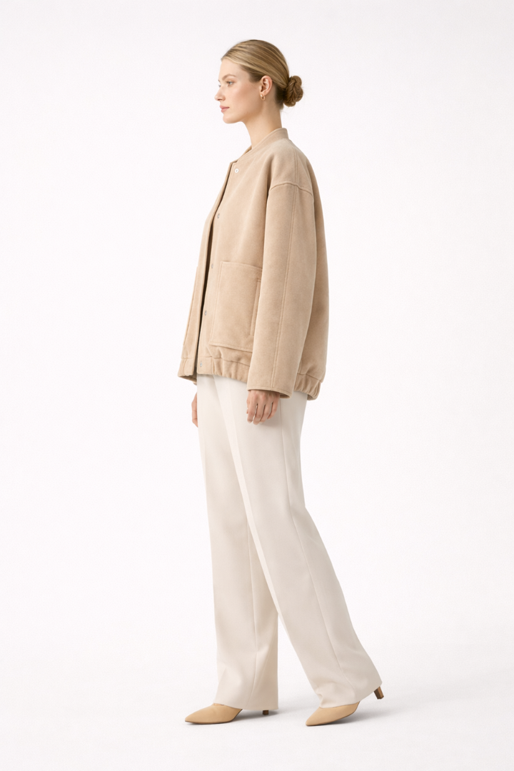Women’s Bomber Jacket with Front Closure and Functional Pockets