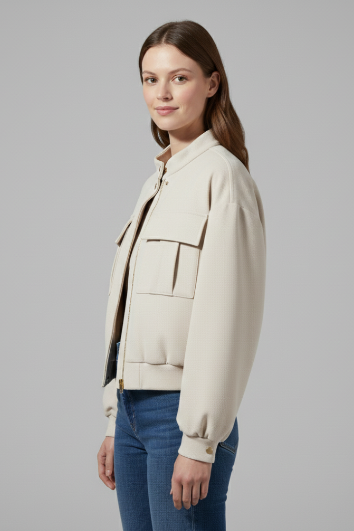 Women’s Bomber Jacket with Front Zip and Practical Pockets
