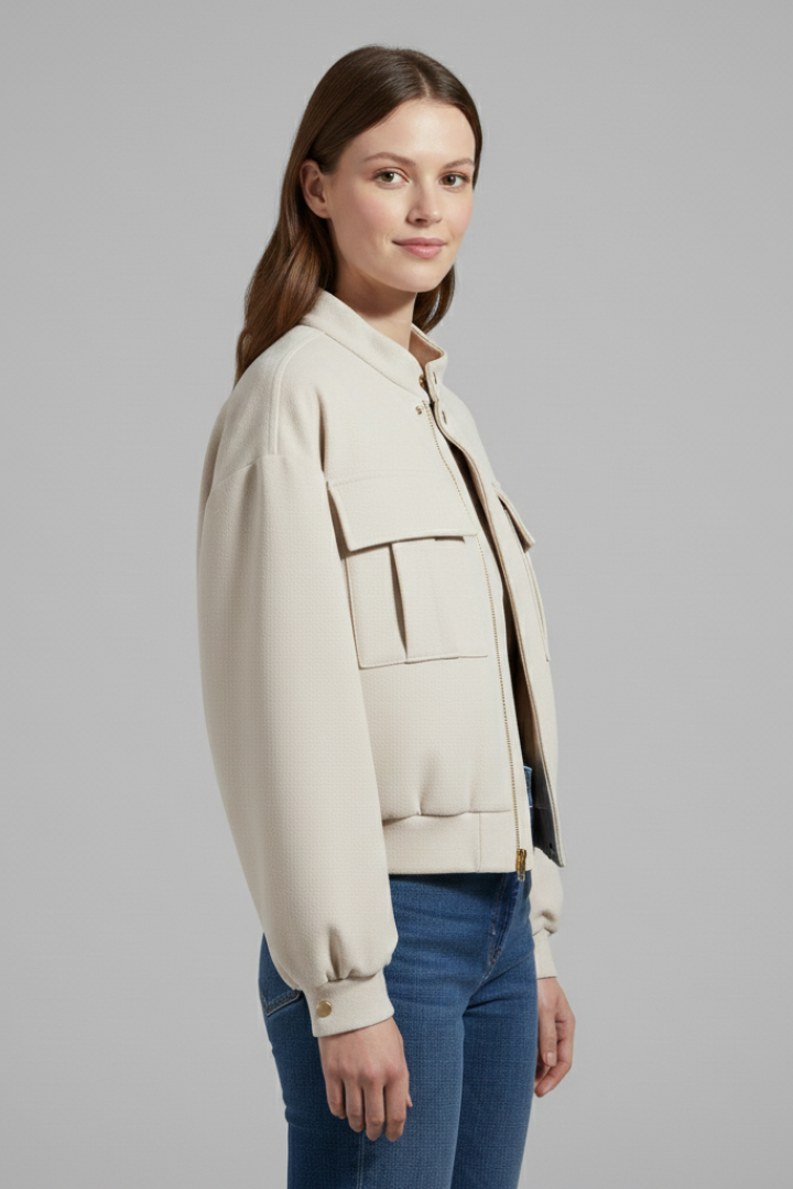Women’s Bomber Jacket with Front Zip and Practical Pockets