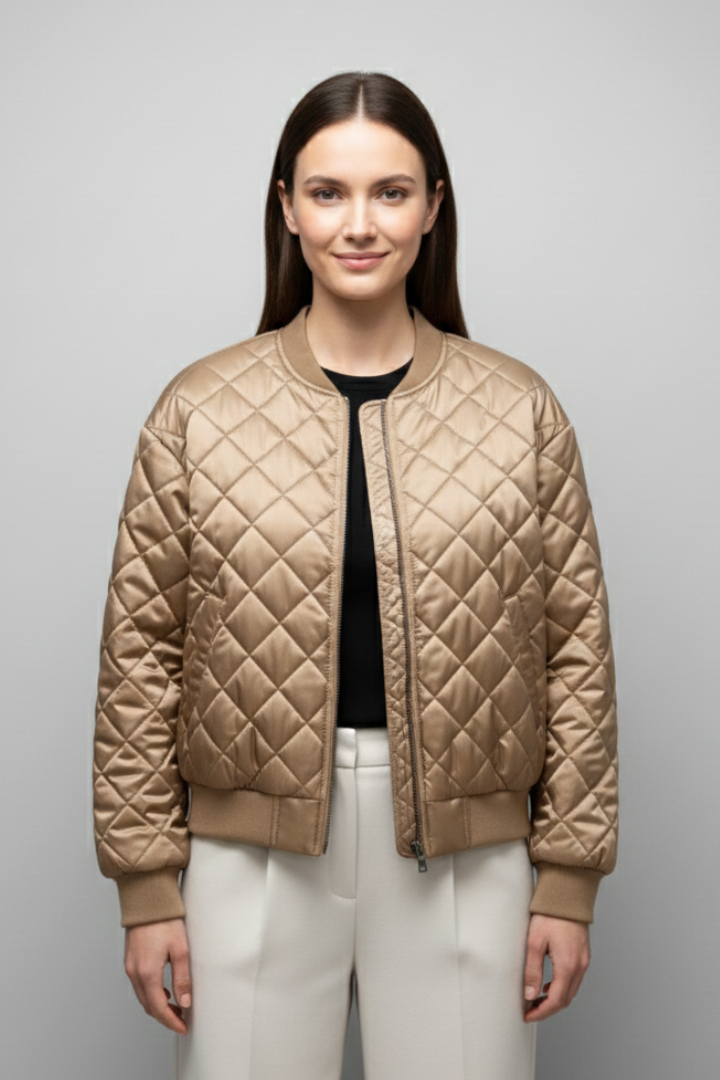 Women’s Bomber Jacket with Quilted Pattern and Elasticated Cuffs