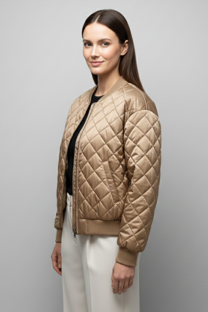 Women’s Bomber Jacket with Quilted Pattern and Elasticated Cuffs