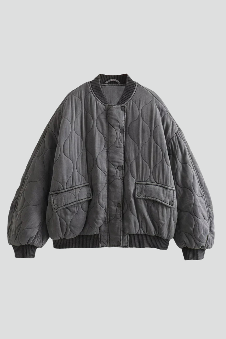 Women’s Bomber Jacket with Snap Closure and Quilted Surface
